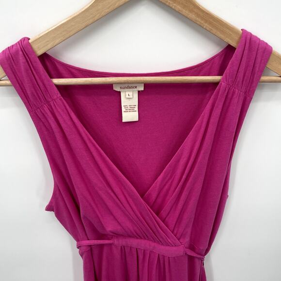 SUNDANCE CATALOG Pink Sleeveless V Neck Tie Waist Midi Dress // L - Picture 2 of 8